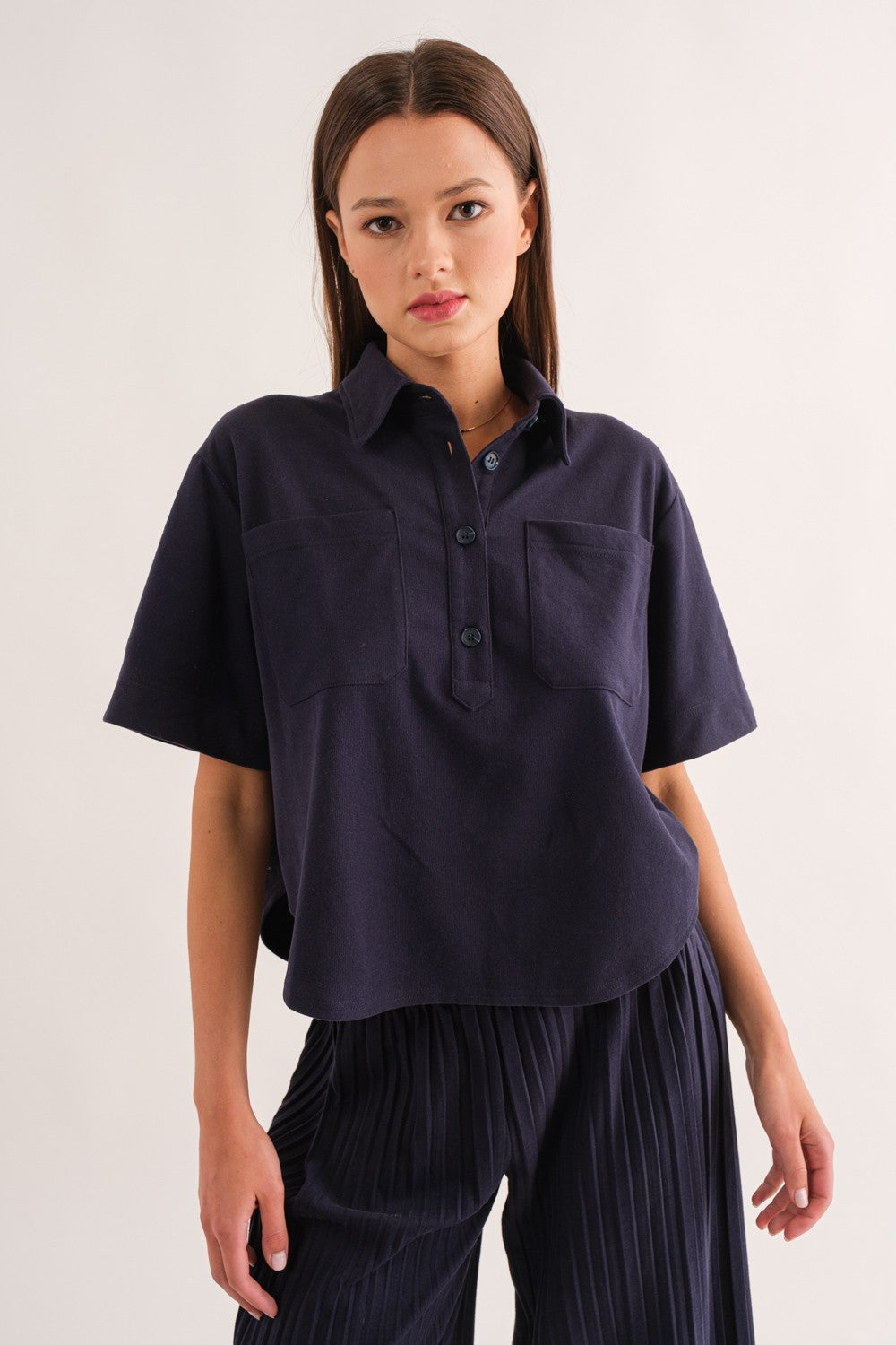Modern Pocket Collared Knit Top