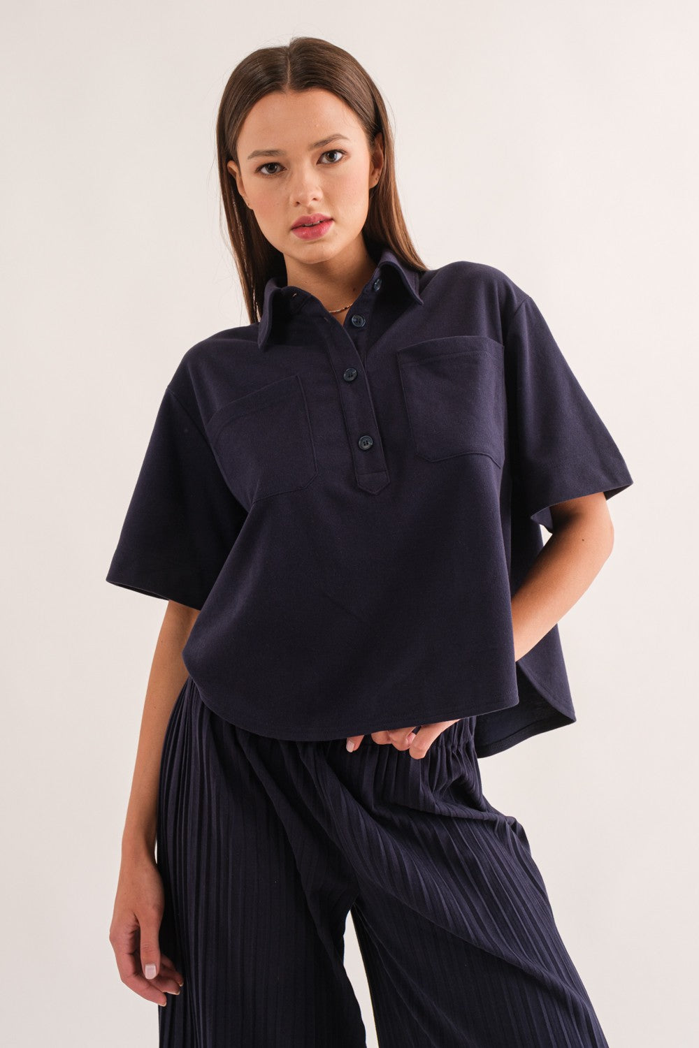 Modern Pocket Collared Knit Top