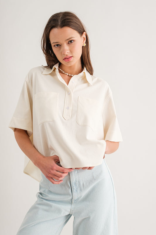 Modern Pocket Collared Knit Top